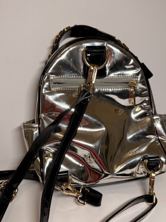 Tote & Carry Metallic Silver Mini Backpack with Black Stripes - Rare/Eye-Catchin main image 9